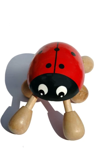 a wood toy that has a ladybird on it