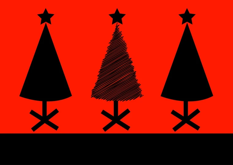 three black trees on red and black background