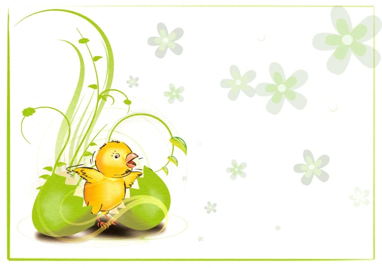 an artistic illustration of two yellow birds in green flowers