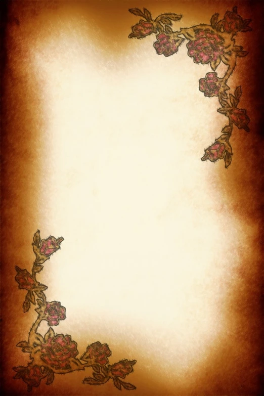 an old parchment background with red flowers and leaves
