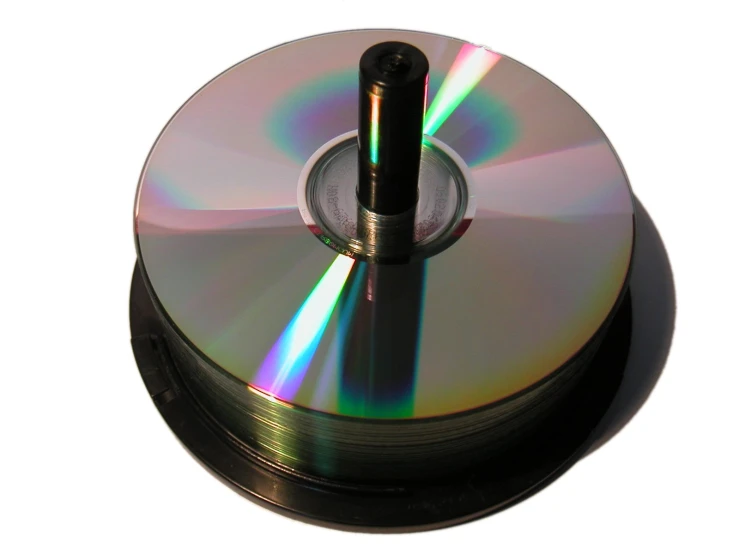 an open disk with colorful glows sitting on the top