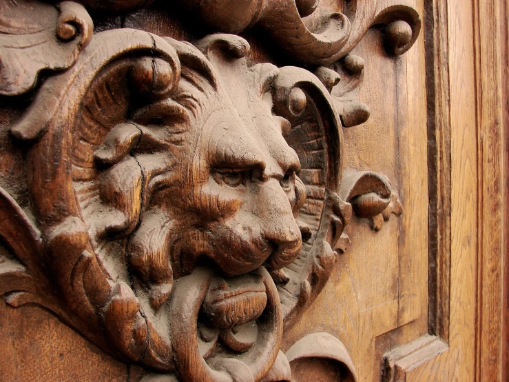 a carved wooden door with an elaborate design