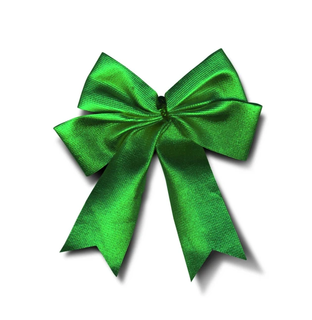 a green bow on white background