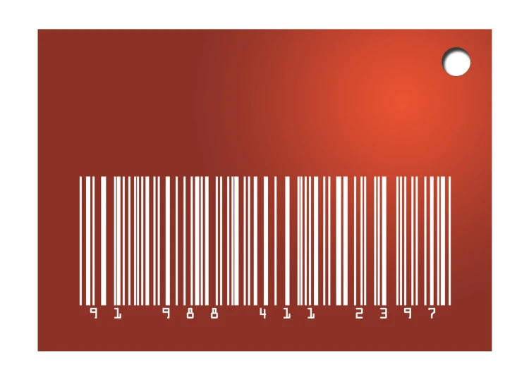 a red bar code with a round object in the background