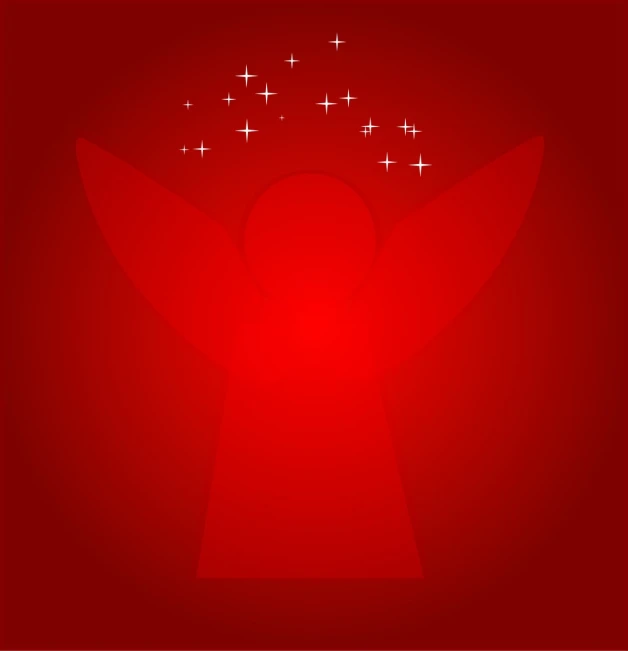red angel on a bright background with white stars