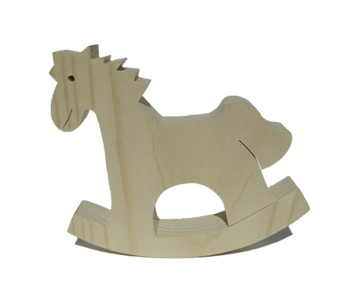 a wooden toy horse is on display