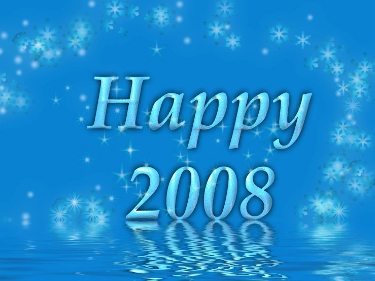 a blue snowflake background with the words happy 2008