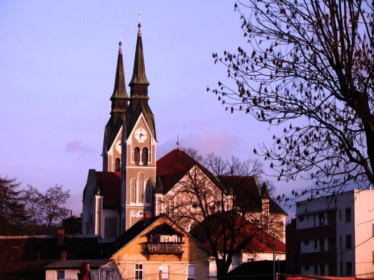 the church has steeples on its roof