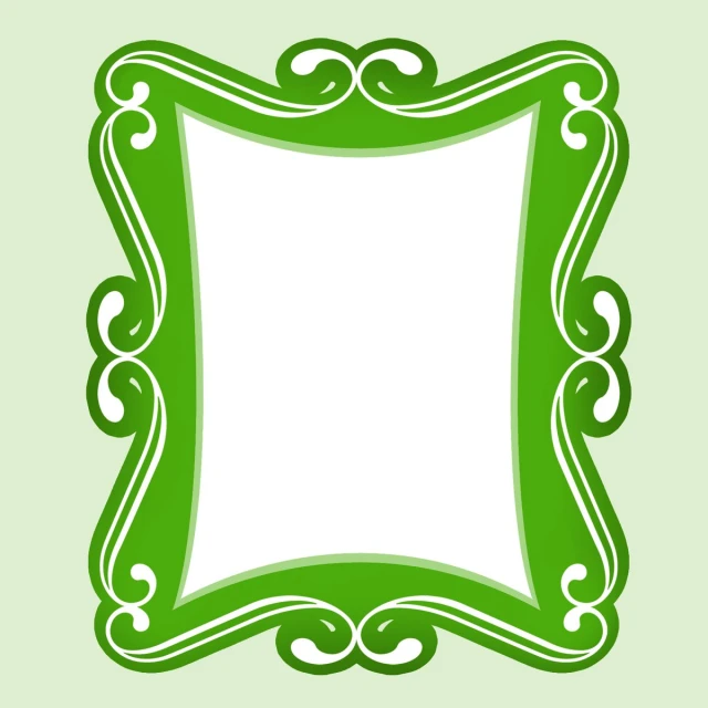 a green and white frame in a square with scrolls