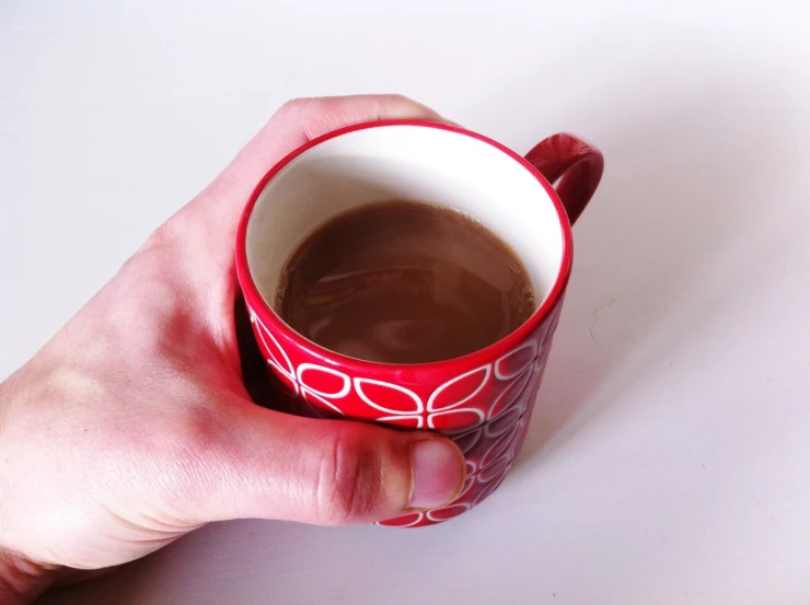 a cup of  chocolate in a red and white mug