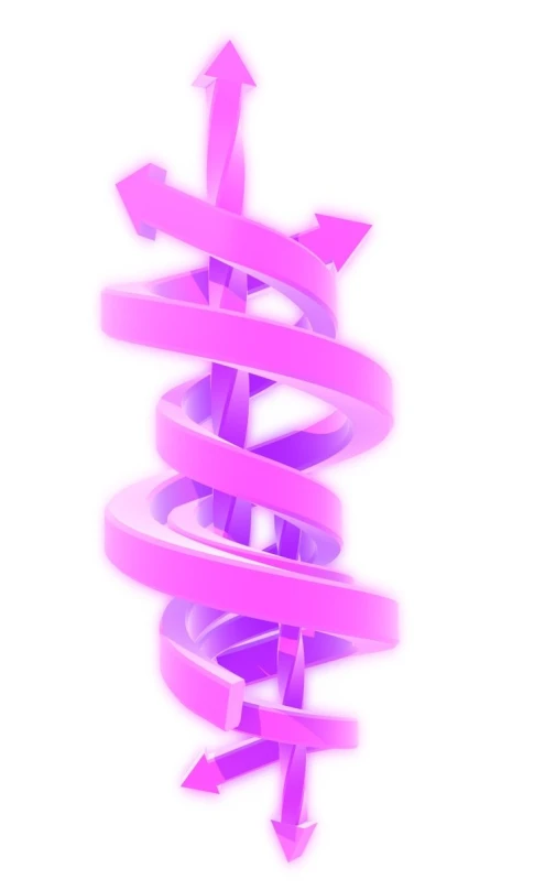 a spiral with multiple pink arrows on a white background
