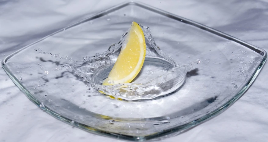 a piece of lemon sitting in a ice - cube