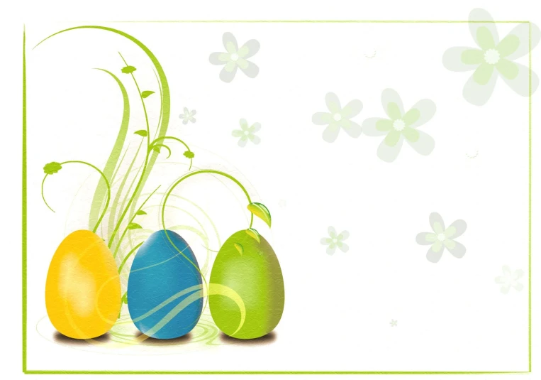 a po of a floral background with three easter eggs