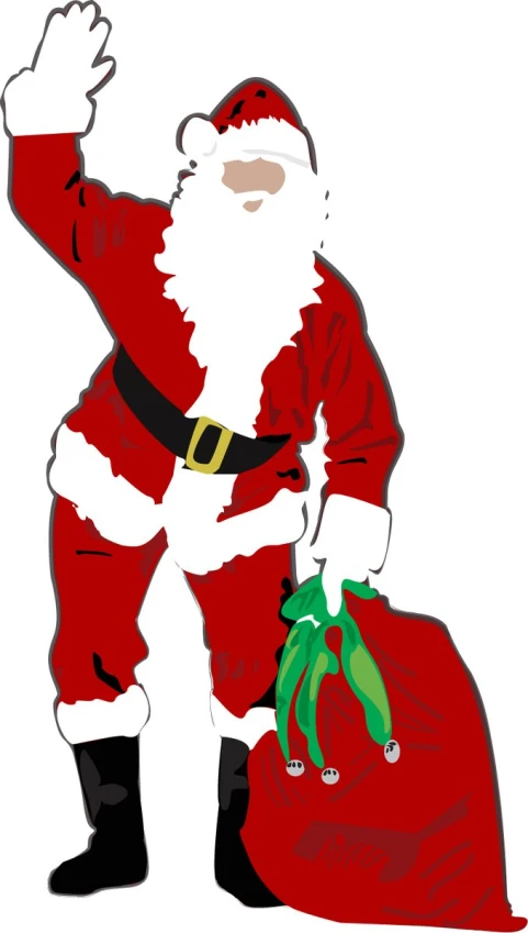 a drawing of santa claus standing with his hands in his pockets