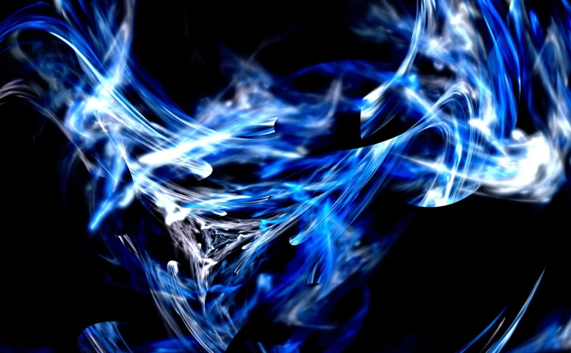 blue waves and white swirls on black background