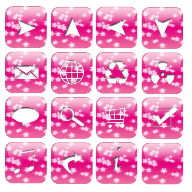 pink icons set on a white background