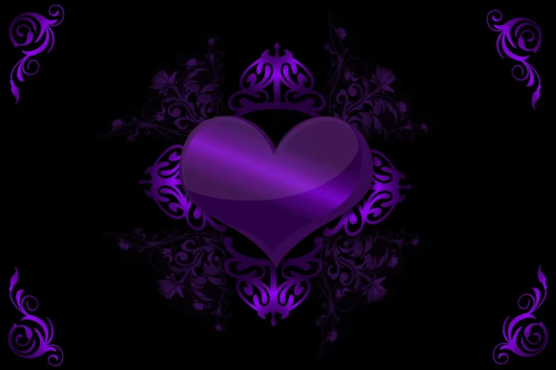 a purple heart on black is in the center of an ornamental design