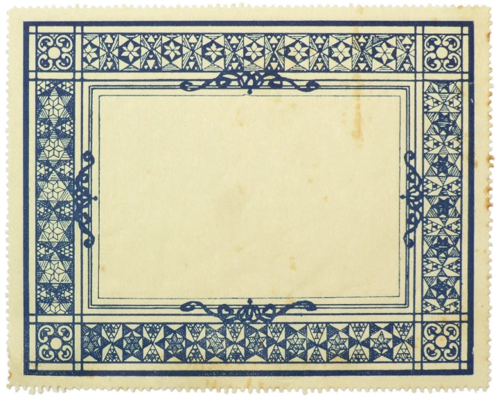 an antique blue and white paper with a picture frame