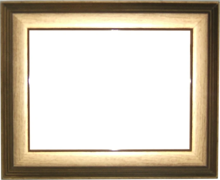 the brown picture frame has a gold border around it