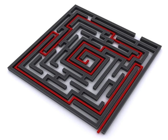a black square maze with red circles on top of it