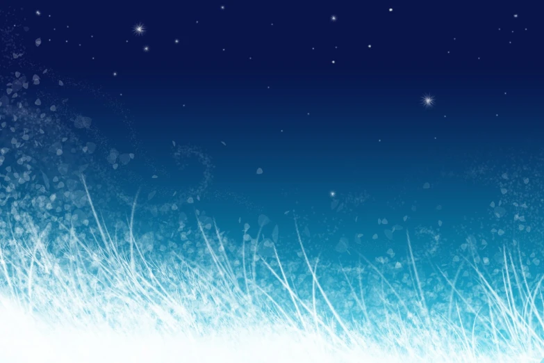 a snowy landscape at night with lots of stars