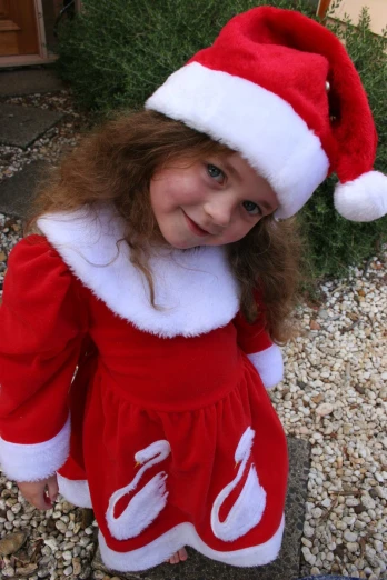 girl with santa claus hat and red dress on