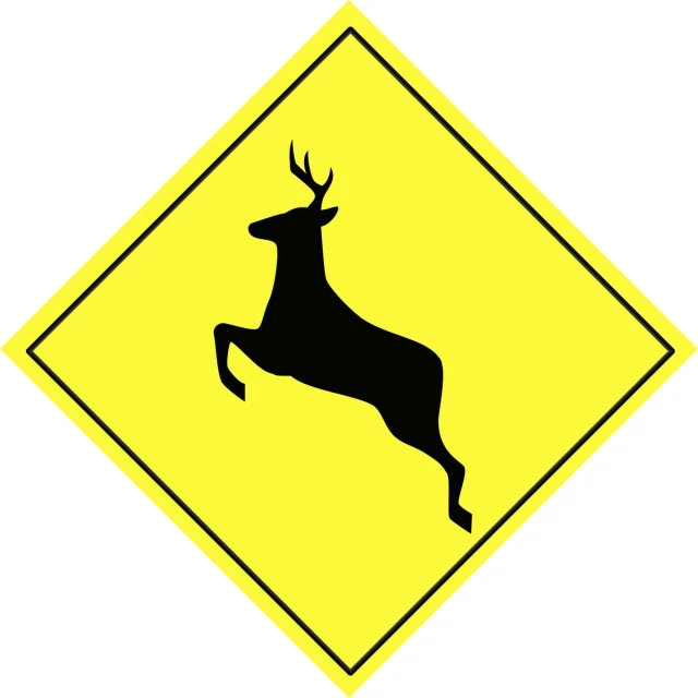 a sign indicating deer crossing with a large antelope standing in the center
