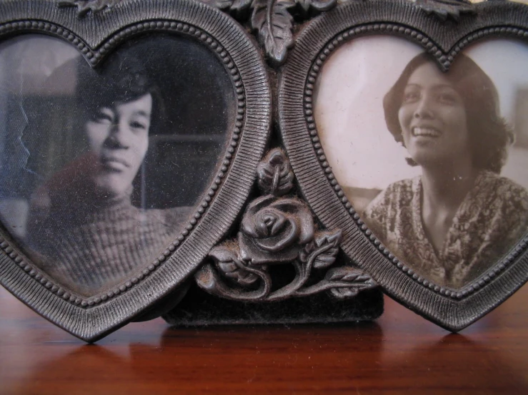 two frames displaying two women sitting in front of them