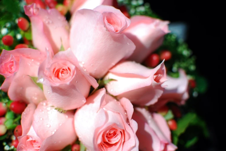 flowers are all arranged together and pink