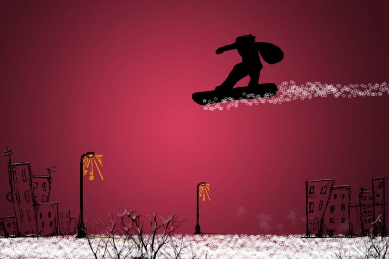 silhouette of a man on a snowboard that is high in the air