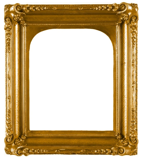 an old golden frame with a white background