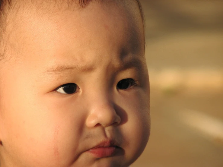 a little boy with brown hair looking forward