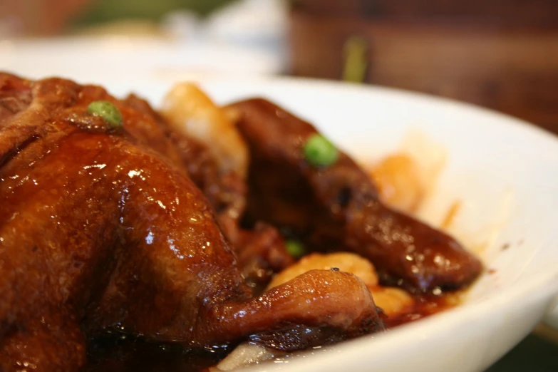 closeup of a plate of food with chicken