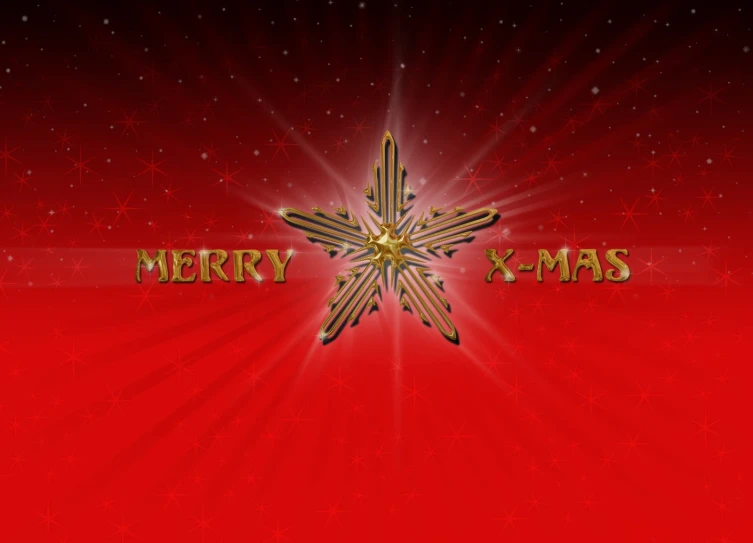 the text merry x - mas is displayed in gold on a red background