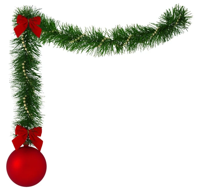 christmas ornaments and a garland on a white background