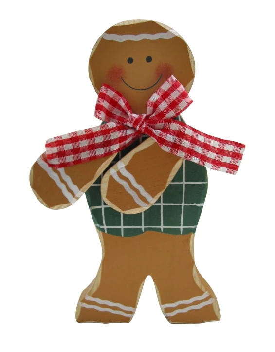 gingerbread man with red gingham bow standing up