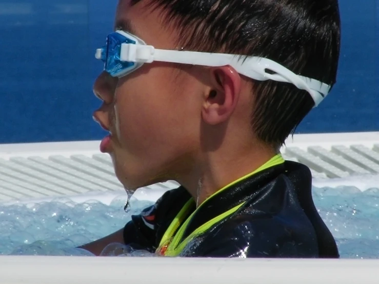 a  in the water wearing sun glasses