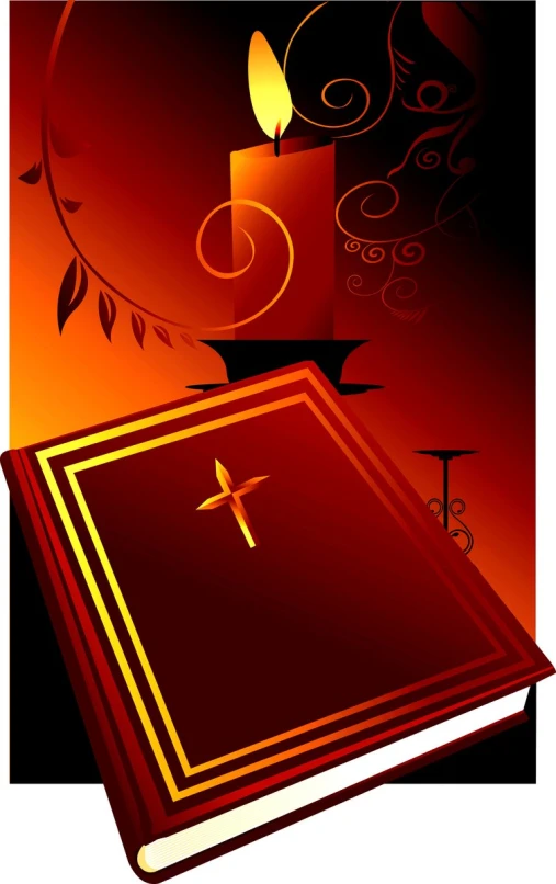 an image of a lit book with a cross