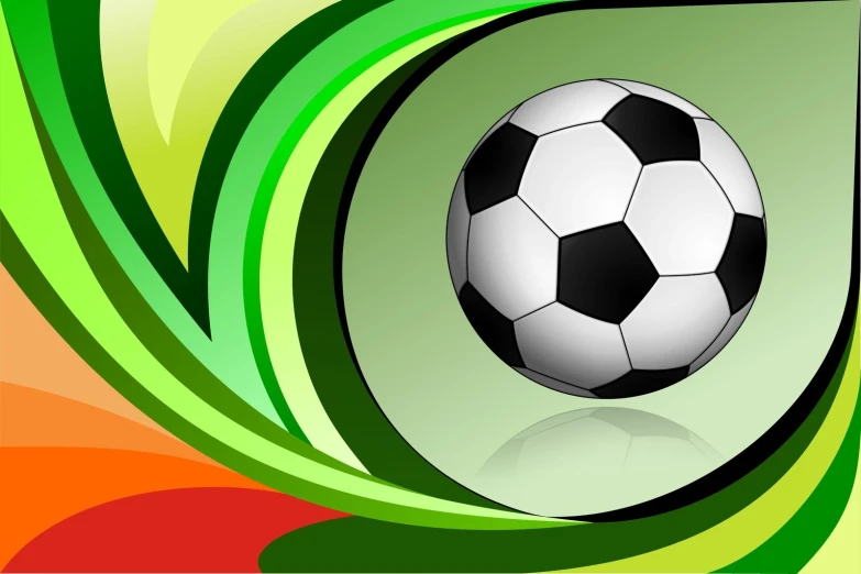 a soccer ball on green and red abstract background