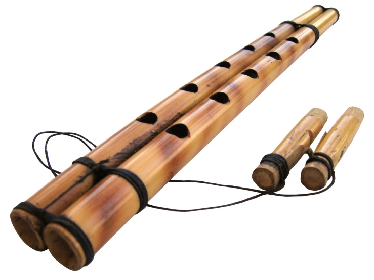 three musical instruments made of bamboo poles
