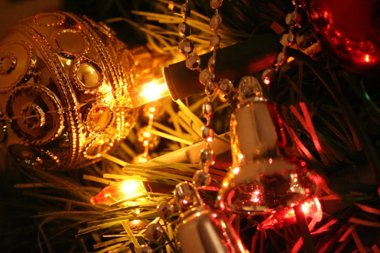 a collection of christmas ornaments are lit up