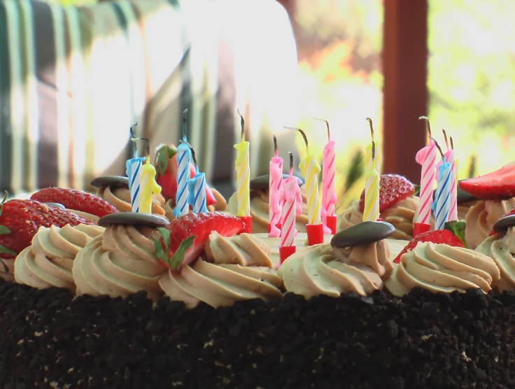 a close - up s of birthday candles on a cake