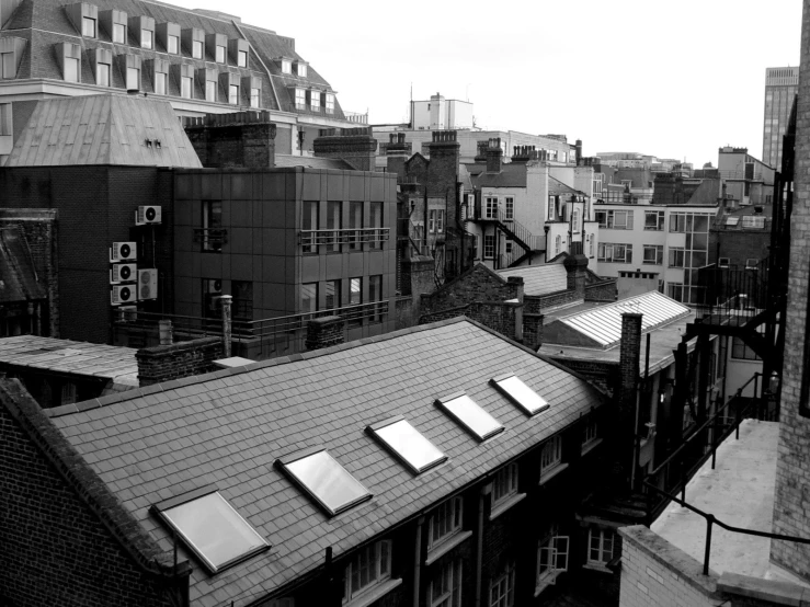 a black and white po of a rooftop