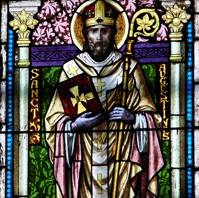 the painting shows an image of jesus in stained glass