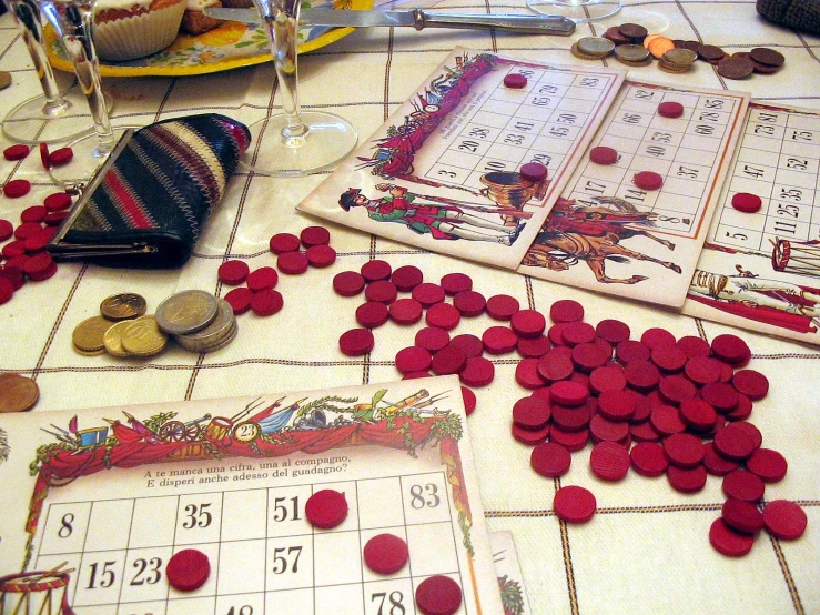 a group of tables with different types of candies on them