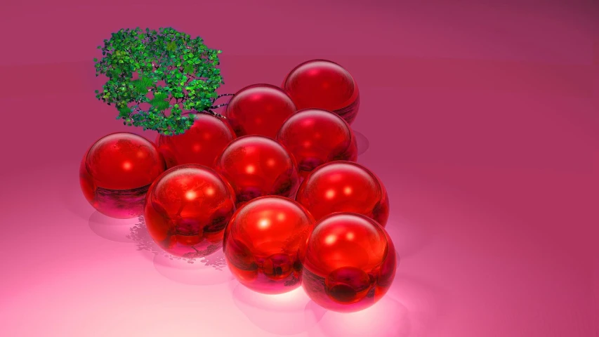 a green tree with many red balls on it