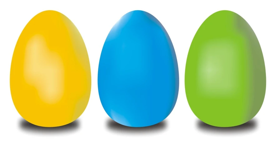 three brightly colored easter eggs in a row