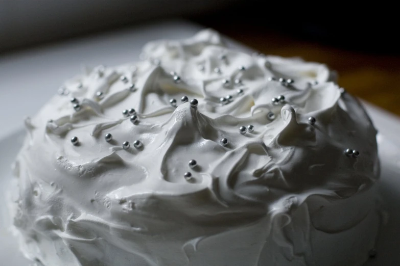 a close - up image of a white cake on a plate