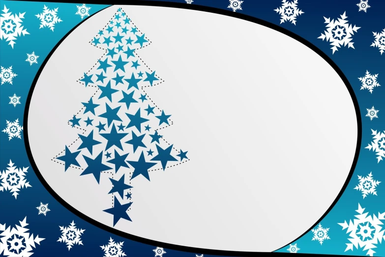 a blue and white background with stars and a christmas tree