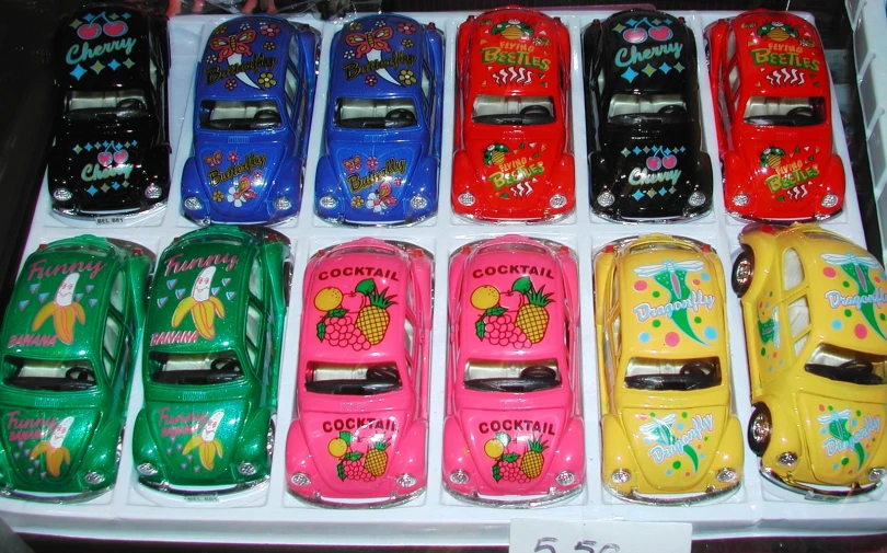 a display box containing some kind of toy cars